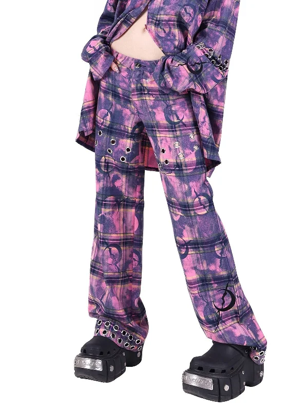 PINKSPINK Mystic Plaid Cargo Pants - Purple/Pink Comfy Zip-Up Pants