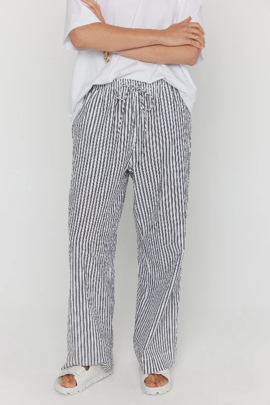 DENIS Pants Black Stripe Relaxed Fit Trousers