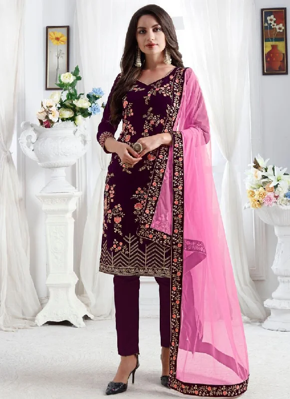 Wine Georgette Pant Suit Stylish Casual Pants