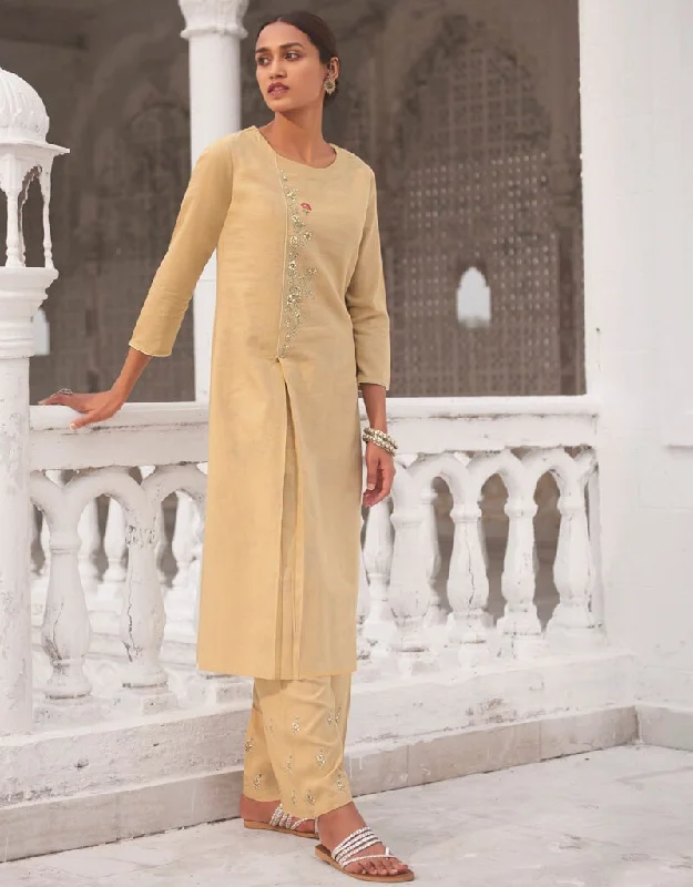 Cream Linen Cotton Pant Dress Relaxed High-Waist Trousers