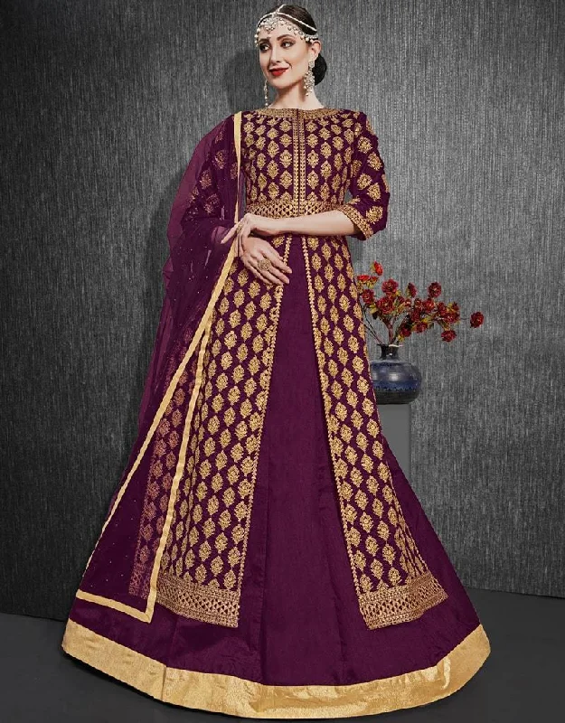 Dark Purple Pant style Kurti Silk Chic Faux Leather Pants