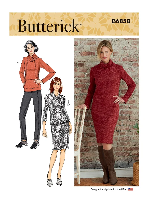 Butterick Pattern B6858 Misses' Knit Dress, Tops, Skirt and Pants Elegant Wool Trousers