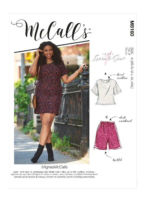 McCall's Pattern M8160 Misses' & Miss Petite Short Sleeve Top, Dress, Pull-On Shorts & Pants Soft Wool Pants
