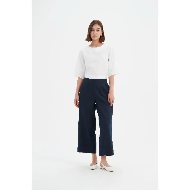 Tirelli Cropped Wide Leg Pant - Navy Comfortable Wide-Leg Pants