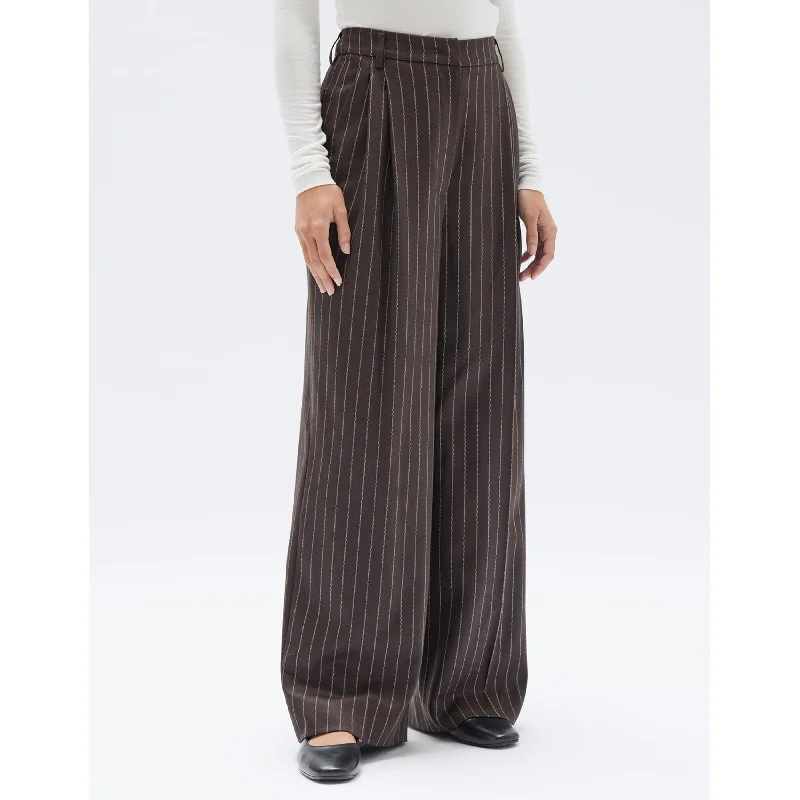 Assembly Label Sofia Wool Pinstripe Pant- Chestnut Stripe Relaxed Linen Pants