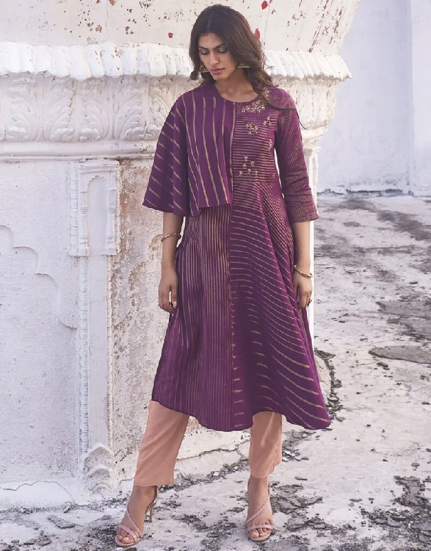 Purple Linen Cotton Handloom Dress Pant Stylish Casual Pants