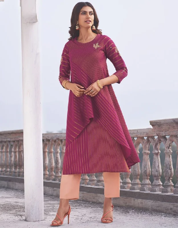Maroon Linen Cotton Handloom Dress Pant Trendy Work Pants