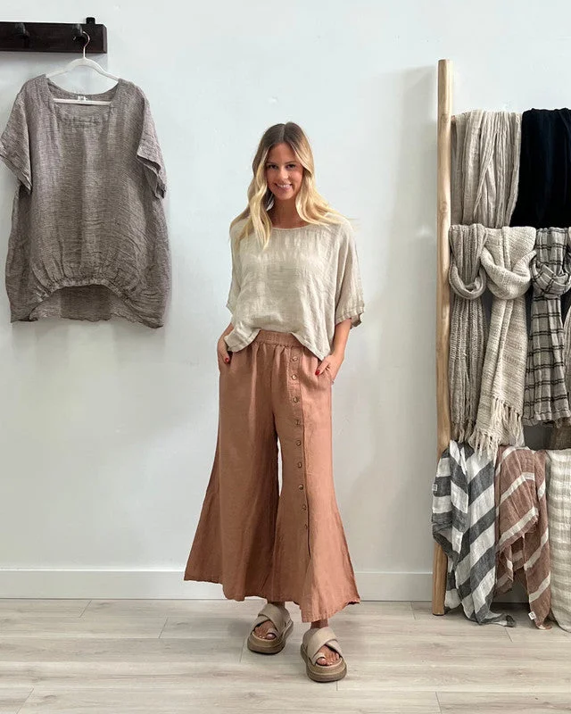 Bruna Button Wide Legged Pants - Clay Cozy Jogger Leggings