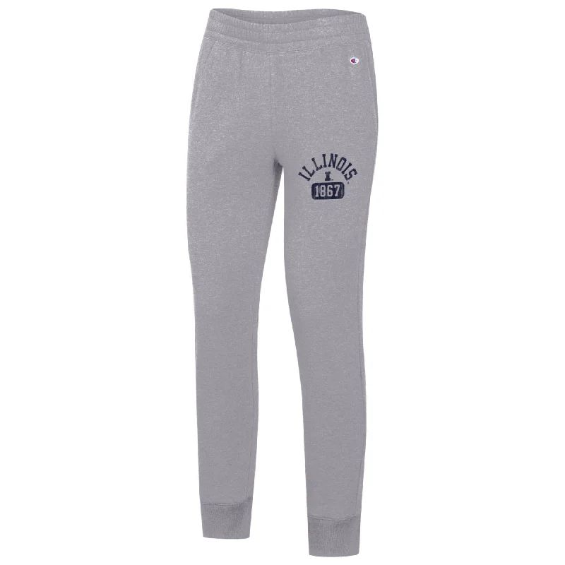 Illinois Fighting Illini Women's Champion Grey Logo Fleece Pants Elegant Trouser Pants