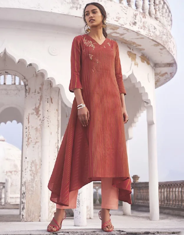Dusty Red Linen Cotton Handloom Dress Pant Elegant Dress Pants