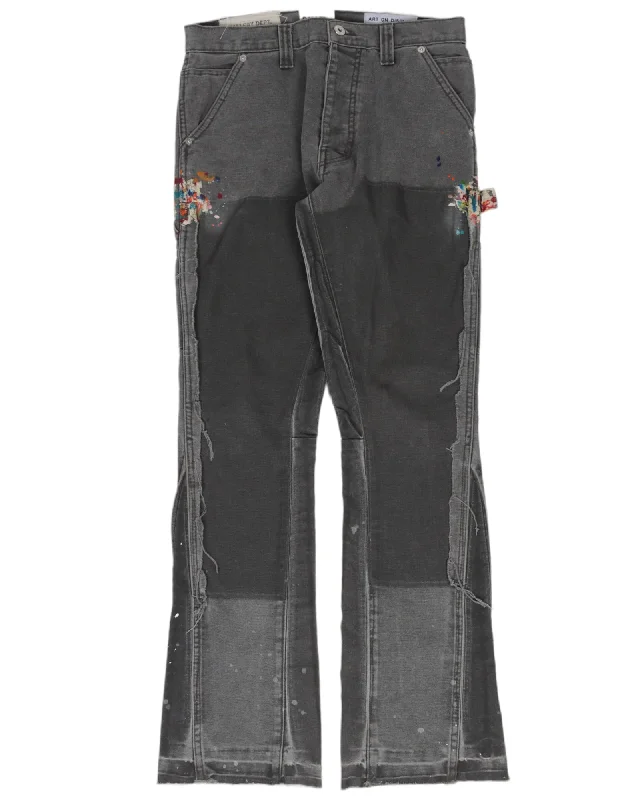 Carpenter Flare Paint Splatter Pants Comfy Zip-Up Pants