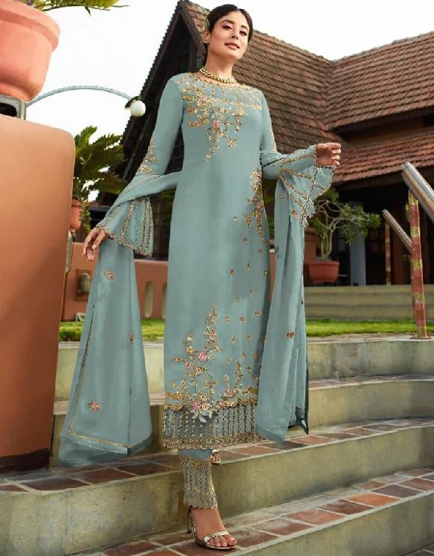 Sea Blue Heavy Faux Georgette Straight Pant Soft Cotton Pants