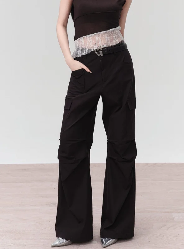 High-Waisted Flared Cargo Pants Fashionable Work Pants