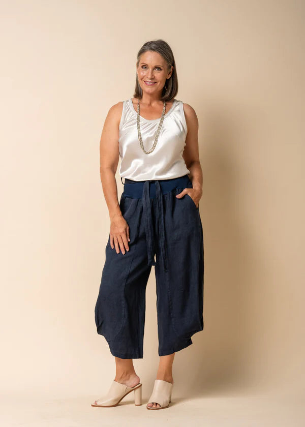 Addison Linen Pants - Navy Comfy High-Waist Jeans