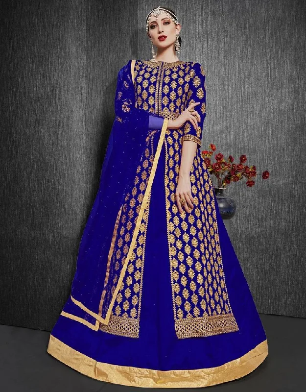 Royal Blue Pant style Kurti Silk Trendy High-Waist Trousers