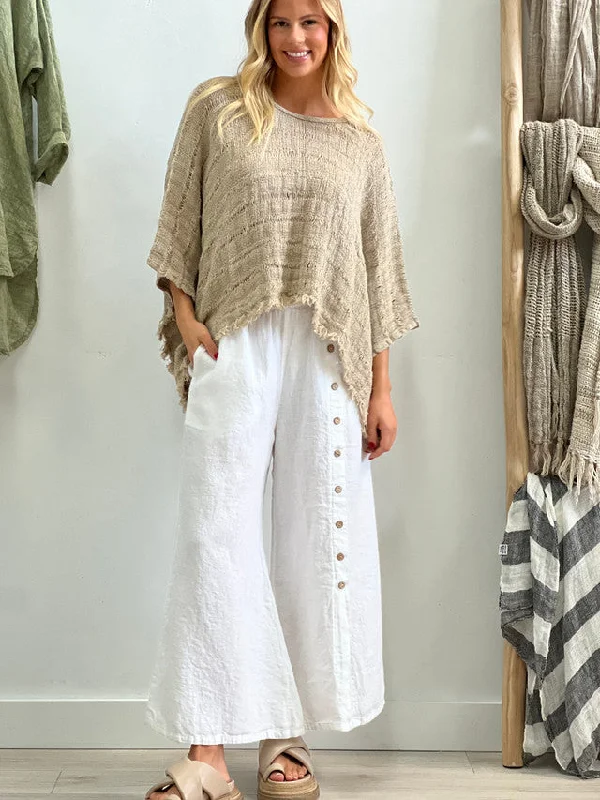 Bruna Button Wide Legged Pants - White Fashionable Button-Up Pants