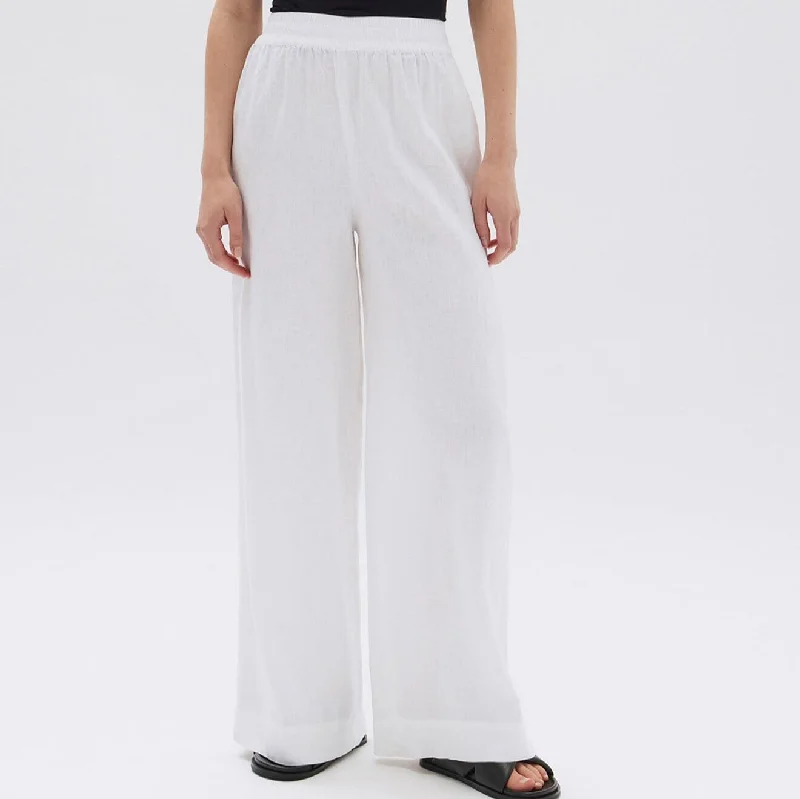 Assembly Label Nilsa Linen Pant - White Trendy High-Waist Trousers