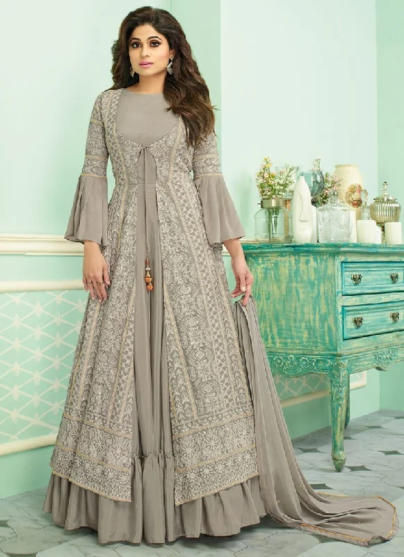 Real Georgette Light Grey Anarkali Suit Pant Bottom Stylish Elastic Waist Pants
