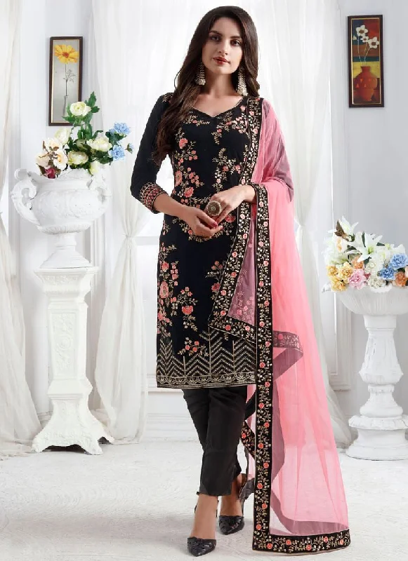 Black Georgette Pant Suit Trendy Work Pants