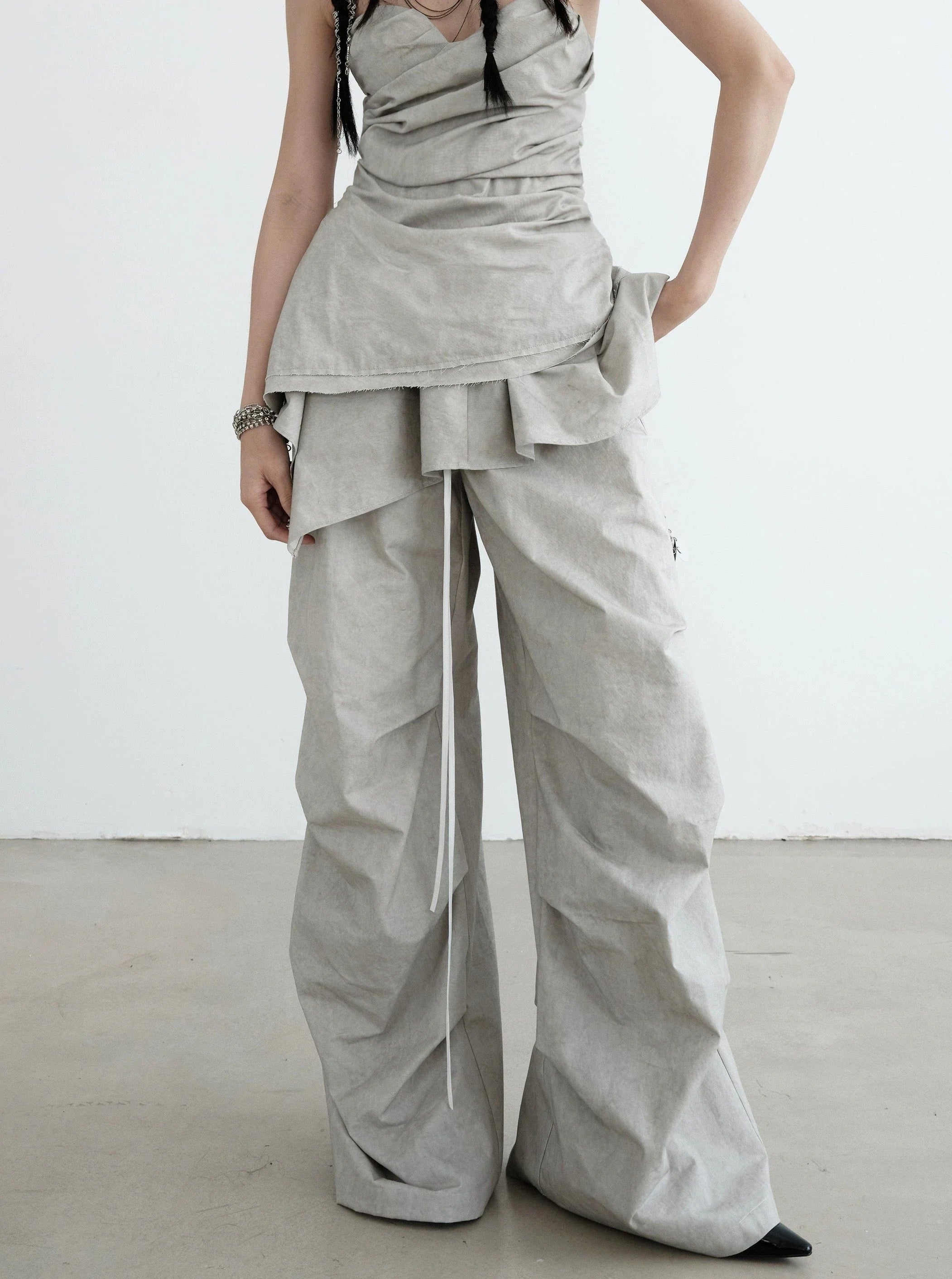 Cloud Cascade Ruffled Palazzo Pants Casual Plaid Pants