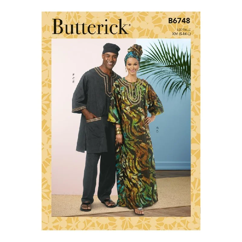 Butterick Pattern B6748 Unisex Tunic, Caftan, Pants, Hat and Head Wrap XM (S-M-L) Comfy Athletic Pants