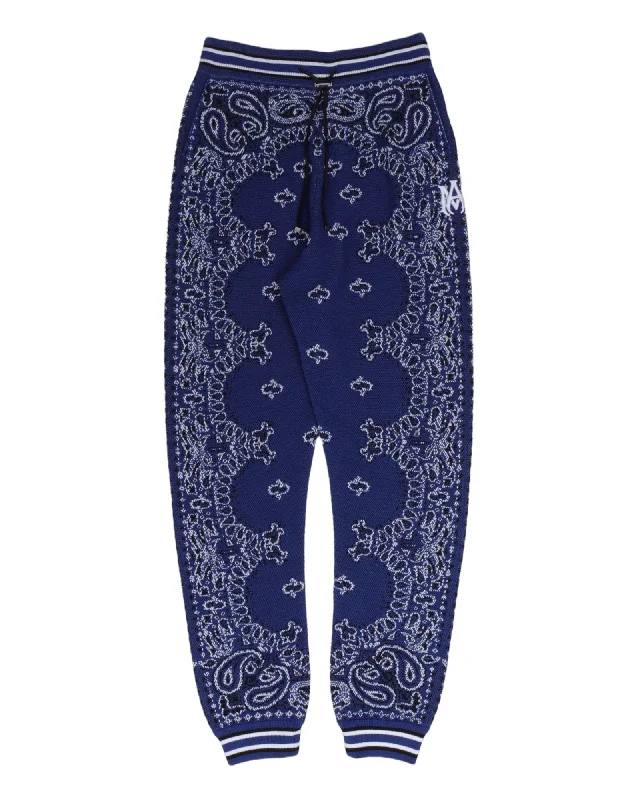 Blue Paisley Sweat Pant Cozy Knit Pants