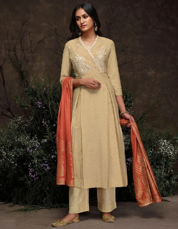 Beige Aaria Silk Pant Straight High-Waist Jogger Pants