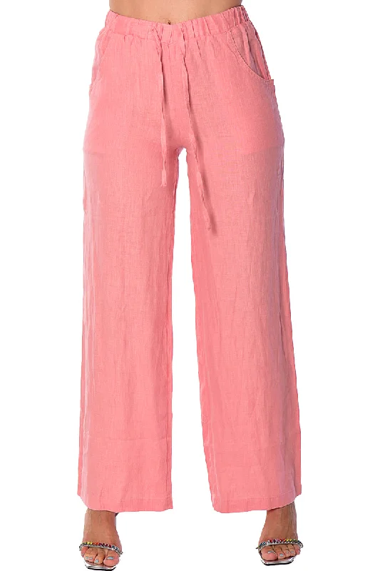 Azucar 100% Linen Draw String Pants w/Pockets for Women in (6) Colors -LLP1313 Trendy Wide-Legged Trousers Azucar 100% Linen Draw String Pants w/Pockets for Women in (6) Colors -LLP1313 Trendy Wide-Legged Trousers