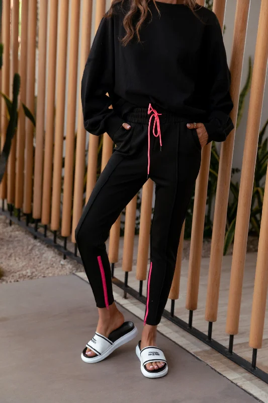 LUPE Pants Black & Pink Comfortable Pleated Pants