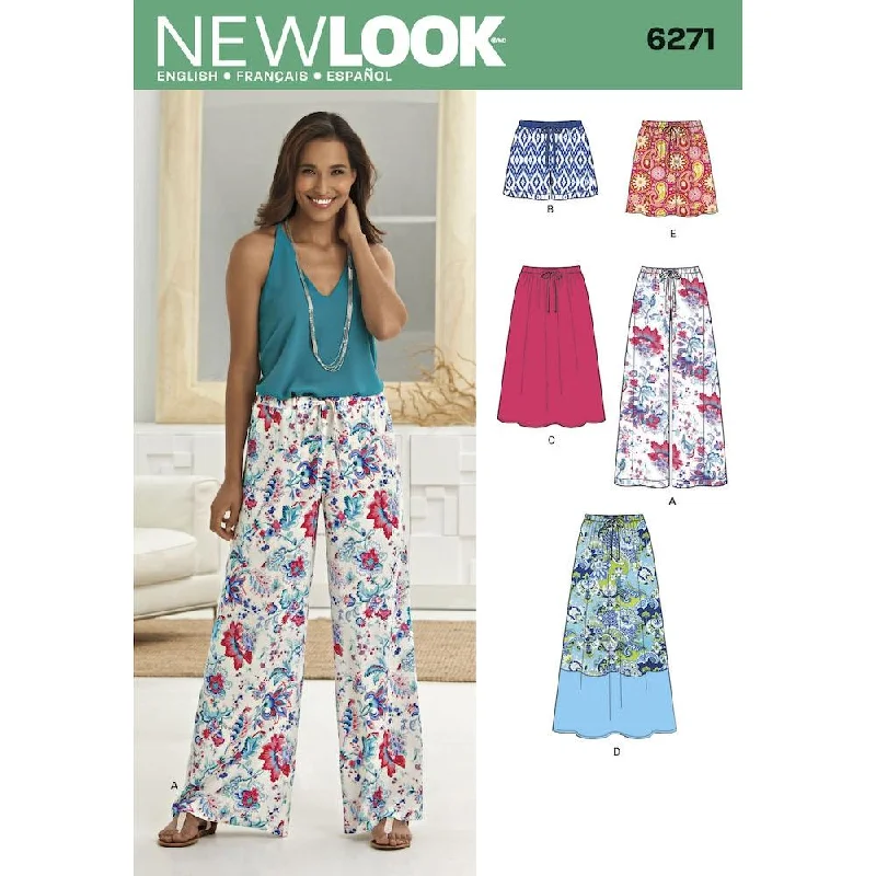 Newlook Pattern 6271 Misses' Skirt in Three Lengths and Pants or Shorts Classic Chino Pants