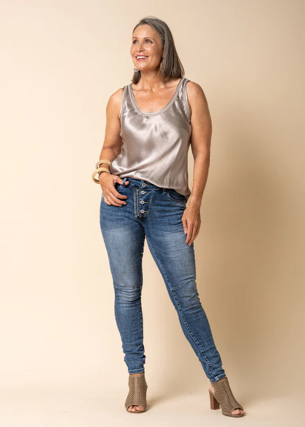 Anica Pants - Denim Blue Comfortable Fleece Pants