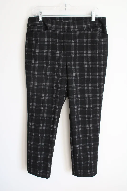 Ann Taylor Factory Black Gray Plaid Pant | 12 Petite Modern Bootcut Pants