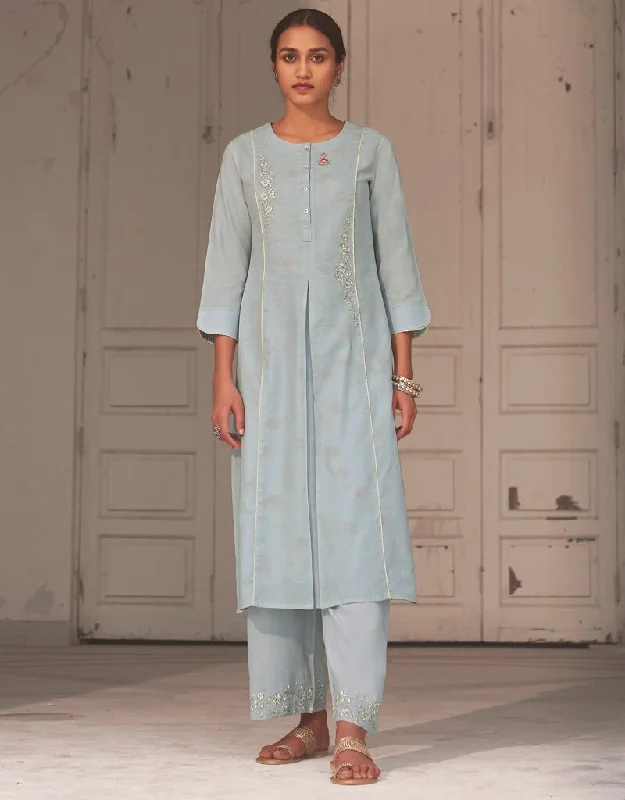 Sea Blue Linen Cotton Pant Dress Slim-Fit Khaki Pants