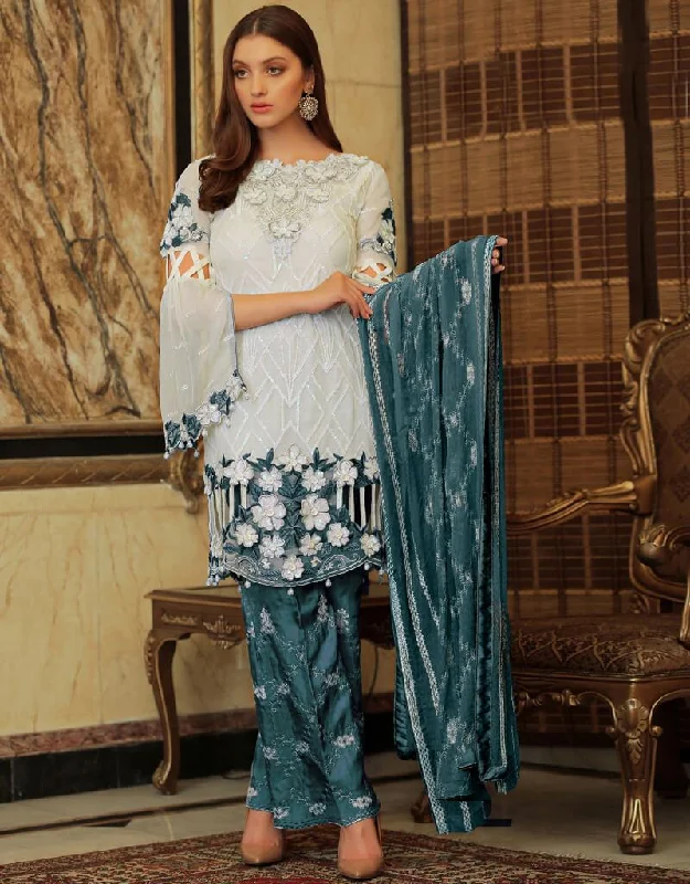 Off White Foux Georgette Pant Salwar Suit Comfortable Maternity Pants
