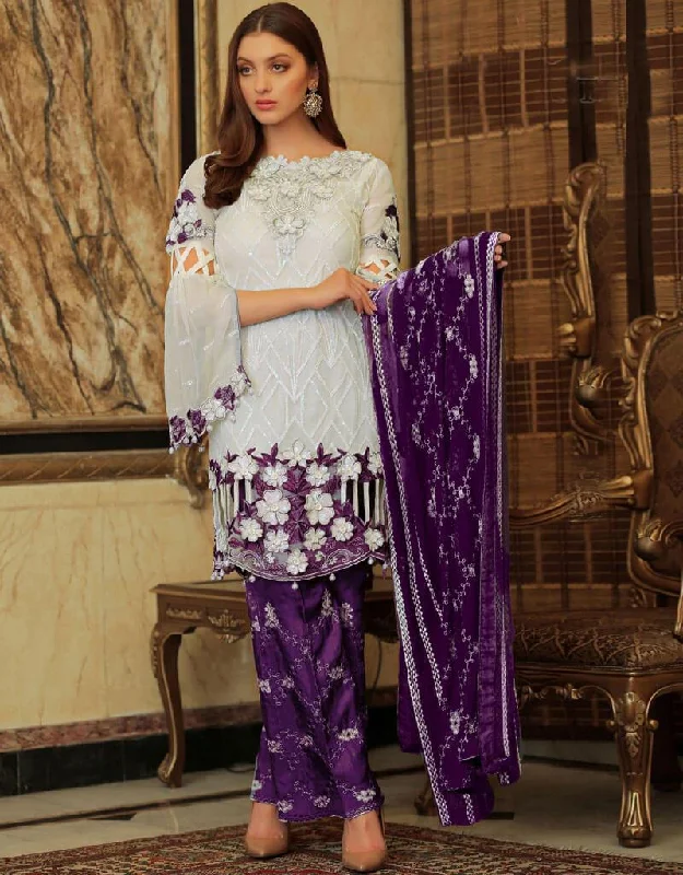 Off White Foux Georgette Pant Salwar Suit Comfortable Denim Trousers