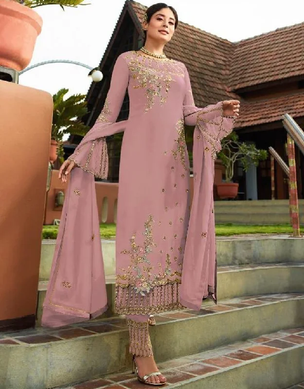 Dusty Pink Heavy Faux Georgette Straight Pant Classic Straight-Leg Pants