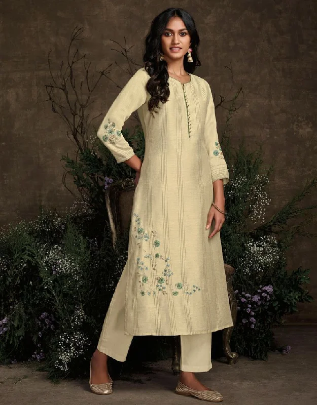 Cream Berry Silk Pant Straight Formal Slim Pants