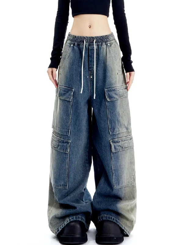 Oversized Denim Cargo Pants Cozy Lounge Pants
