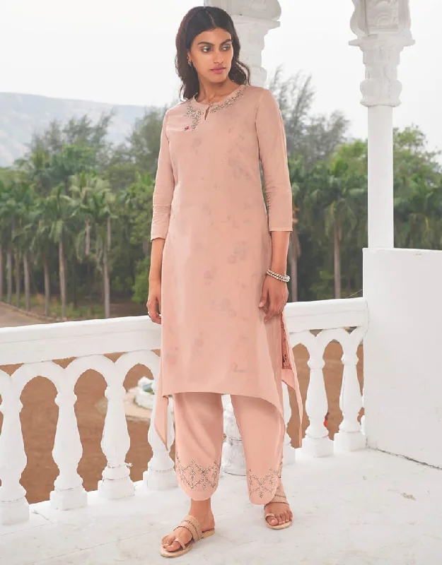 Peach Linen Cotton Pant Dress Stylish Slim Trousers