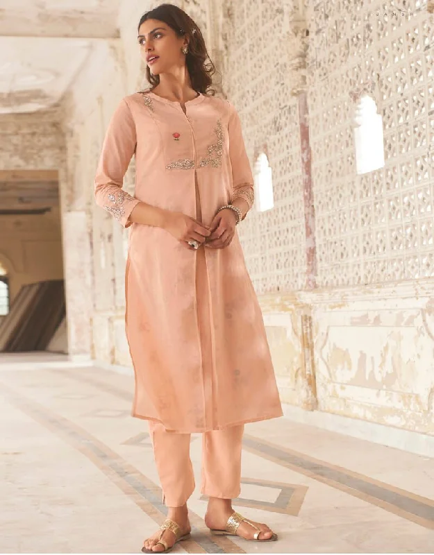 Peach Linen Cotton Pant Dress Trendy Tapered Pants