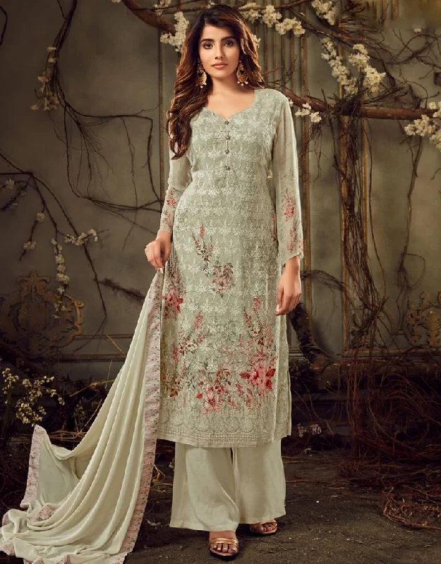 Light Green Pant style Straight Pure Viscose Bamberg Georgette Stylish Harem Pants
