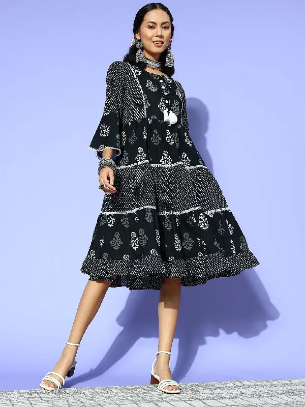 Women Black Cotton Dress