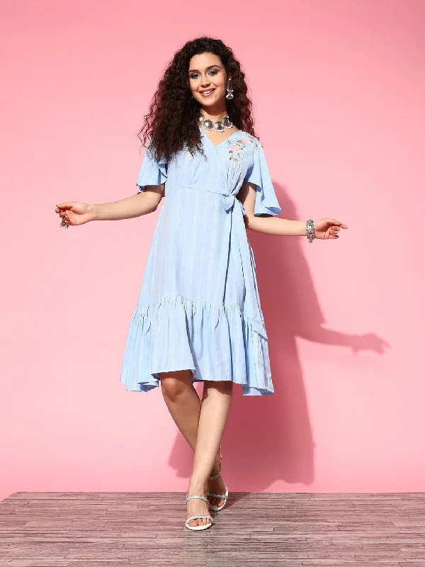 Women Sky Blue Rayon Dobby Dress