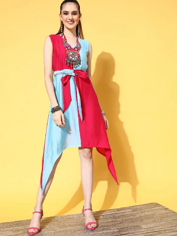Women Pink And Blue Modal Dress