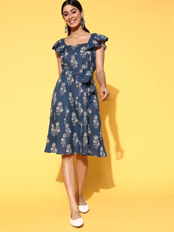 Women Blue Cotton Dress