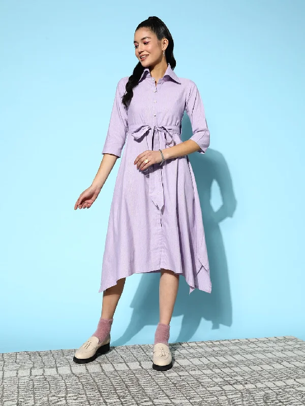 Women Lavender Cotton Lurex Dress