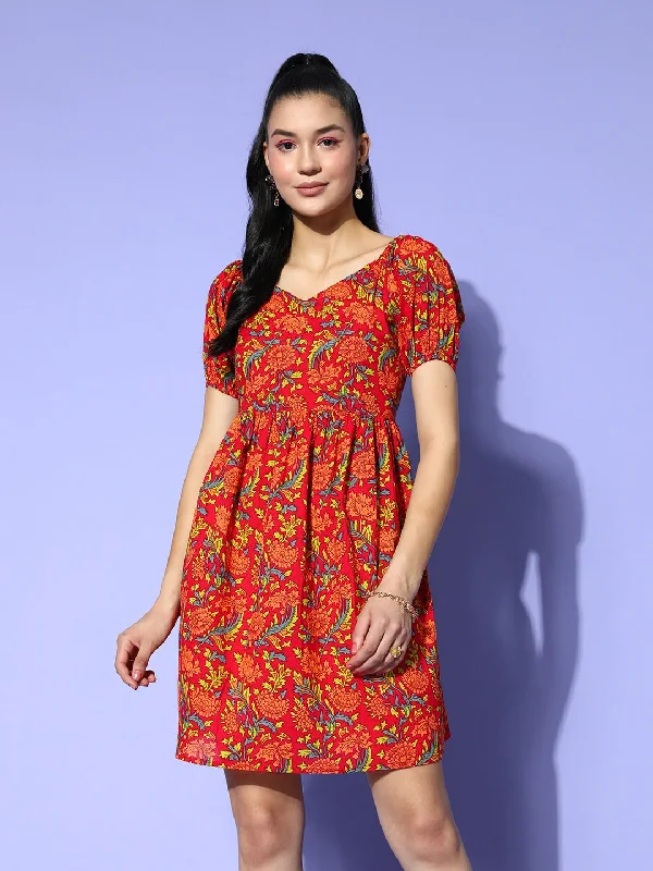 Women Red Pure Cotton Dress