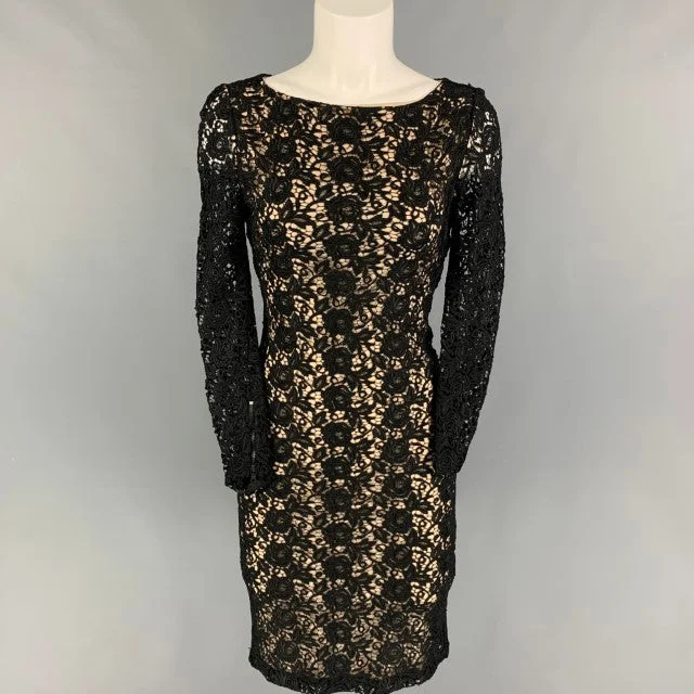 ALICE + OLIVIA Size 0 Black Beige Viscose Blend Two Tone Cocktail Dress