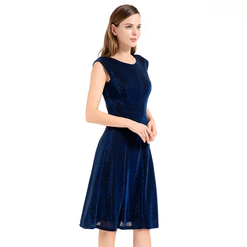 Dark Blue Elegant Casual Summer Cap Sleeve Dress