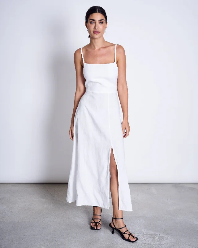 LINEN BOW DRESS LEUVEN WHITE